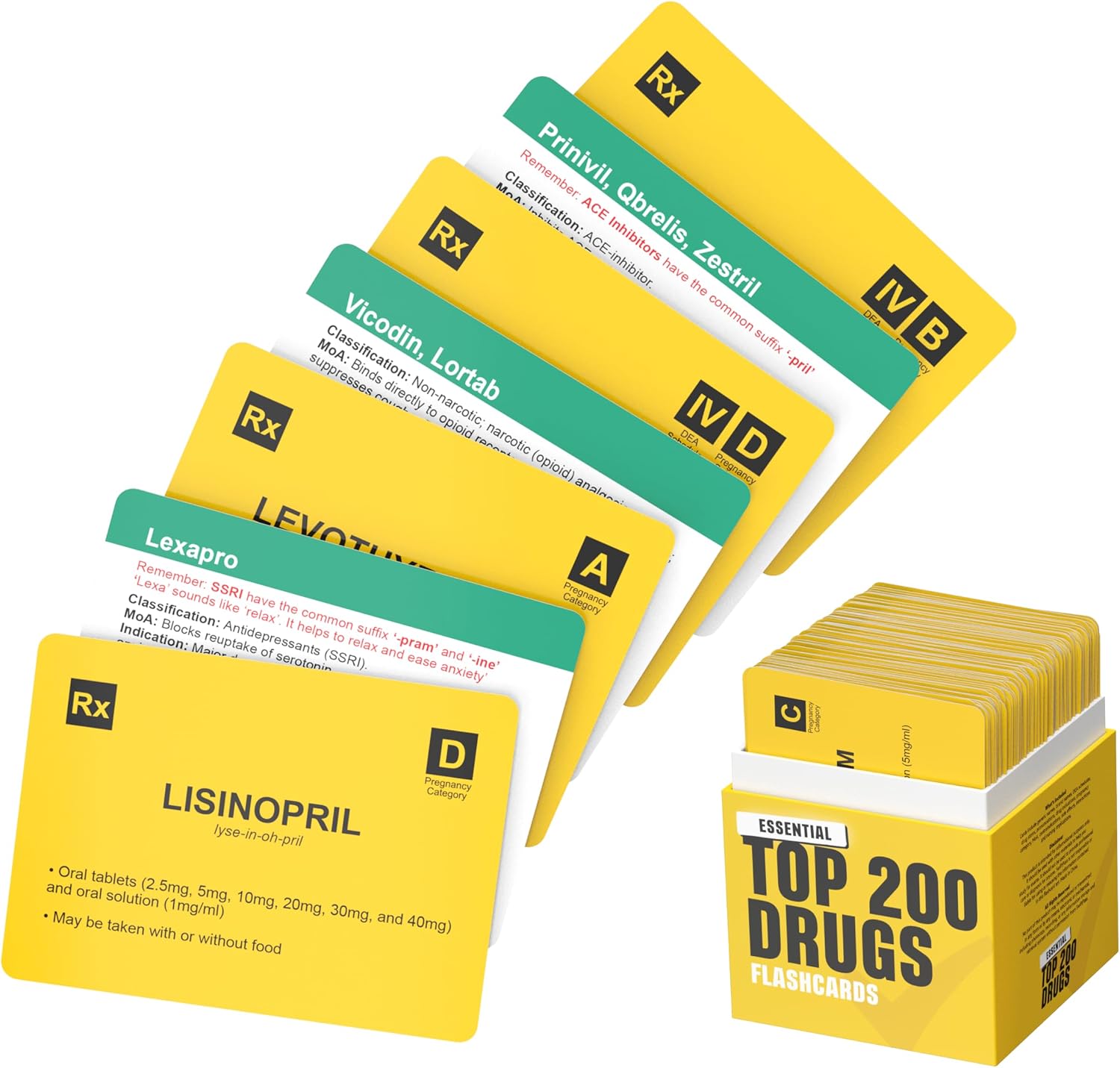 SwiftPass Top 200 Drugs flashcards and storage box, as shown on Amazon